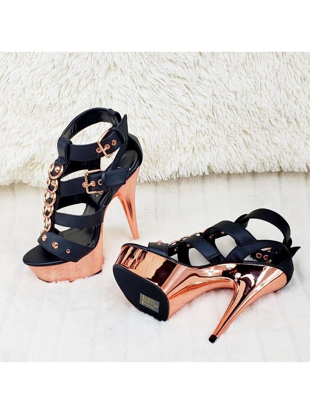 Delight 658 Rose Gold High Heel Platform Cage Sandals Shoes - Picture 9 of 14